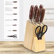 Knife Sets, 8 PCS Stainless Steel Kitchen Knife Sets with Wooden Block, No Rust and Sharp Knife for Chopping, Slicing and Dicing, Brown
