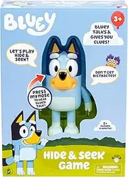 Bluey Hide & Seek Game, Hide The Bluey Figure and Press her Nose to Start The Built-in Timer, Bluey Talks and Giggles to Help Kids find her, When Found, Kids can Dance to Bluey's Theme Song