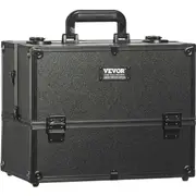 Makeup Train Case 370MM Large Portable Cosmetic Case, 6 Tier Trays Professional Makeup Storage Organizer Box Make Up Carrier with Handle And Strap Travel Case for Women and Girls -