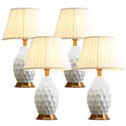 4X Textured Ceramic Oval Table Lamp with Gold Metal Base White