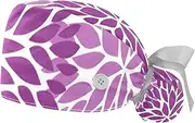 [WOSHJIUK] Working Hat 2 Pack Scrub Caps for Women,Leaves Flower Purple and Gray,Tie Back Cap Adjustable Scrub Hat