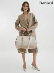 River Island Brown Monogram Barrel Weekend Holdall Bag (H60698) | $115