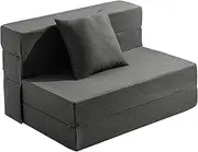 JKMAX Twin Size Folding Sofa Bed - 4 in 1 Sleeper Chair with Pillow - High Density Memory Foam Fold Out Couch - Convertible Folding Bed with Washable Modern Linen Cover for Apartment (Dark Grey)