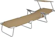 Camping Sunloungers Reclining Patio ChairsFolding Sun Lounger with Canopy Steel Taupe