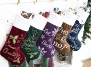 Set of 5 Gex Worldwide Embroidery Velvet Christmas Stockings, 22" Green Red Blue