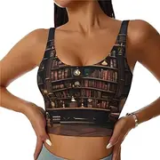 [CADREWY] Library Bookshelf Print Lightweight Summer to Winter Fashion Women Sports Vest Yoga Workout Vest for Women