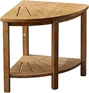 zolyet Corner Shower Stool with Storage Rack -Slip Natural Bamboo Shower Bench Multifunctional Shower Caddy Bathroom Organizer for Adults Elderly Pregna Indoor Shower Hospital Bamboo