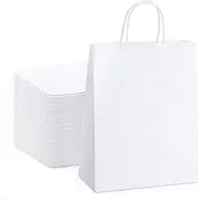 EZONEDEAL Paper Gift Bags with Handle Paper Carrier Bag Gift Bags Kraft Paper Bag DIY Advent Calendar Christmas Bags Birthday Bags Shopping Bags Party Bags 21 x 8 x 15 cm Pack of 10 (WHITE)