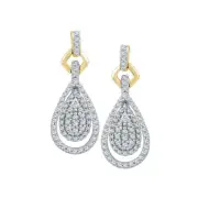 10kt Yellow Gold Womens Round Diamond Teardrop Cluster Dangle Earrings 1/2