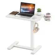 Giantex Mobile Standing Desk Height Adjustable Overbed Table w/Cup Holder Laptop Desk Side Table White