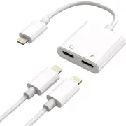 2 in 1 Lightning to Dula Lightning AUX Audio + Charger Splitter Dongle Adapter Compatible with iPhone - White