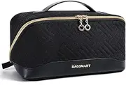 BAGSMART Makeup Bag Cosmetic Bag, Travel Makeup Bag,Water-Resistent Makeup Bags for Women Portable Pouch Open Flat Make Up Organizer Case for Toiletries, Brushes, Black