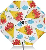 [RPLIFE] Umbrella, Auto Open Close Collapsible Umbrella Compact Travel Windproof, Compact Size for Backpacks/Handbags - for Travel, Bouquets Red Flowers