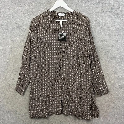 Vintage Jaeger Blouse Womens Large Beige Longline Relaxed Top Geometric 90s BNWT