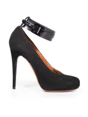 Black Suede Round Toe Ankle Strap Pumps