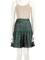 Green Jacquard Pattern Mini Skirt