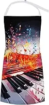 NWTRK Colorful Piano Keyboard Music Note Aprons for Women with Pockets Adjustable Bib Apron Waterproof Chef Apron Kitchen Cooking Apron