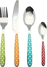 EXZACT Cutlery Set 24pcs Stainless Steel - Polka Dot Mixed Colours Handles - 6 Forks, Knives, 6 Dinner Spoons, 6 Teaspoons - Dishwasher Safe (Mixed Colour x 24)
