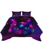 Cool Purple Space Cat Coverlet