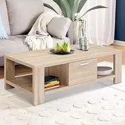 [Artiss] Coffee Table Wooden Side Tables Storage Drawers, Home Furniture Living Room Office, 2 Drawer Pine Rectangular Display Shelf Modern Particle Board Easy Assembly