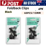 60PCS 15MM Black Steel Foldback Office Clips Paper Document Bulldog Metal AU
