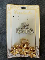ROSALINDA 2 pack metal Faux Pearl Golden and Silver hair claw clips
