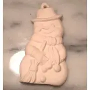 Vintage Ceramic Swaggy Snowman Ornament White Bisque Ready To Paint Figurine Min