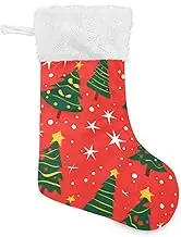 Christmas Trees on A Red Background Oversized Christmas Stockings Holiday Stockings with Plush Cuff Xmas Stocking Stockings to Decorate for Christmas Tree Christmas Room Office