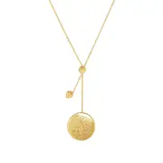 14k Yellow Gold Tree of Life Small Bead Lariat on Chain Necklace, 18"