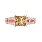 2.42ct Princess split shank Champagne Promise engagement Ring 14k Rose Gold