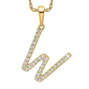 10K Solid Yellow Gold Diamond Letter W Initial Necklace