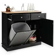 Kitchen Tilt Out Trash Cabinet Buffet Storage Bin w/2 Drawers & Adjustable shelf