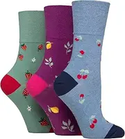 [SOCK SHOP GENTLE GRIP] Gentle Grip - 6 Pairs of Cotton Rich Everday Ladies Non Elastic Socks, Fruits, 4.5-9 US