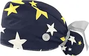 [WOSHJIUK] Working Hat 2 Pack Scrub Caps for Women,Goodnight Stars Colored,Tie Back Cap Adjustable Scrub Hat