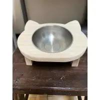 在飛比找蝦皮購物優惠-貓咪碗 貓碗木頭貓咪造型 鐵製碗 飼料碗 護頸設計