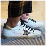 二手 GOLDEN GOOSE SUPERSTAR豹紋毛星星 金色尾 黑鞋帶仿舊小白鞋 髒髒鞋GGDB 正品