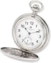 [CHARLES-HUBERT PARIS] Charles-Hubert, Paris 3907-WRR Premium Collection Stainless Steel Polished Finish Double Hunter Case Mechanical Pocket Watch, Silver, stylish