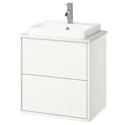 HAVBÄCK / ORRSJÖN wash-stnd w drawers/wash-basin/tap, white/white marble effect, 62x49x71 cm