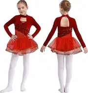 [iEFiEL] Kids Girls' Figure Ice Skating Dress Velvet Patchwork Dance Leotard Skirted Competition Wear