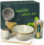 Taruzil Matcha Whisk Set with Matcha Bowl, Matcha Bamboo Whisk, Scoop, Sifter, Matcha Whisk Holder Unique Gifts for Women Men Girl Friend Home Kitchen Decor Gifts for Christmas, Birthday,Halloween