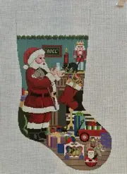 Susan Roberts Hand Painted Needlepoint Canvas Santa Milk & Cookies Stocking 19"