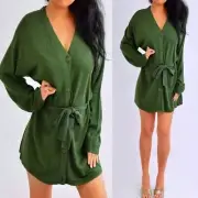 DIANA MARCO Green Long Sleeve Button Up Belted Cardigan Sweater Top 14 16 XL