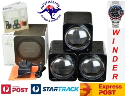 BOXY CARBON FIBRE LOOK Fancy Brick Triple Automatic Watch Winder :3FCF-3B
