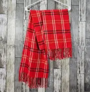 NEW Steve Madden Womens Scarf Red Plaid Check Acrylic Fringe 22X68 NWT