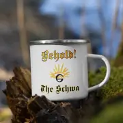 "Behold the Schwa" Enamel Mug Phonology Linguistics Font Vowels ə