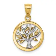 14k Two-tone Gold Polished Tree of Life Pendant