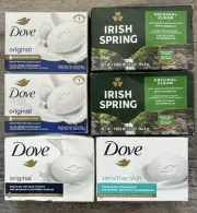 New! Lot of 6 Dove Beauty (4) Bars & Irish Spring (2) Bars As Pictured