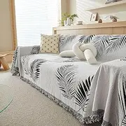 Throws for Sofas Large, Leaves Pattern Throw Blankets for 2 3 4 Seater Sofas and Bed, Versatile Reversible Decorative Extra Large Sofa Cover,180 * 340cm,Black