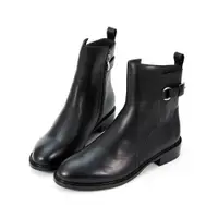 在飛比找蝦皮商城優惠-HERLS短靴 牛皮釦環造型粗跟工程靴短靴 黑色