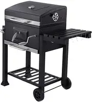 [DXDRT] Charcoal BBQ Grill Portable Large Outdoor Barbecue Smoker on Wheels with Storage Shelves and Thermometer, Garden Patio Backyard Food Cooking Grilling for Party Camping Picnic
